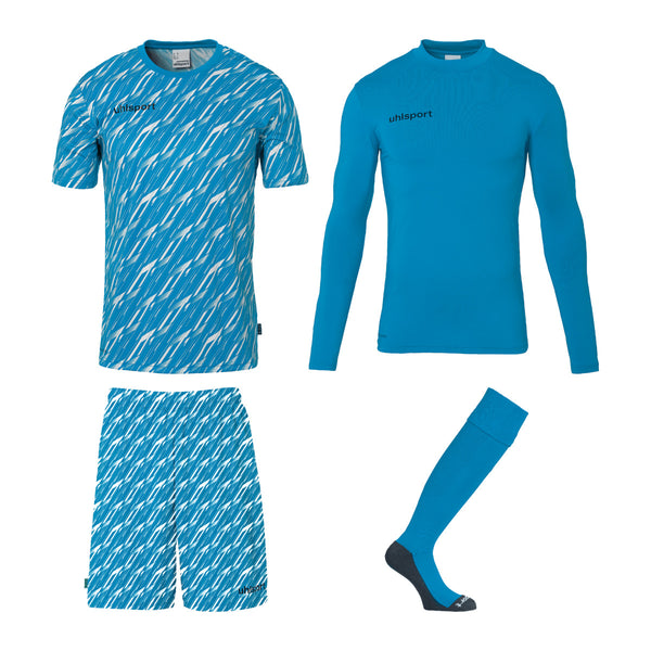 Progressive goalkeeper set (shirt, short, kousen, baselayer) blauw